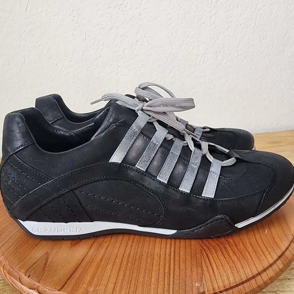 GrandPrix Originals Shoes Mens Size 12 EU46 Black Leather Casual Sneakers Italy